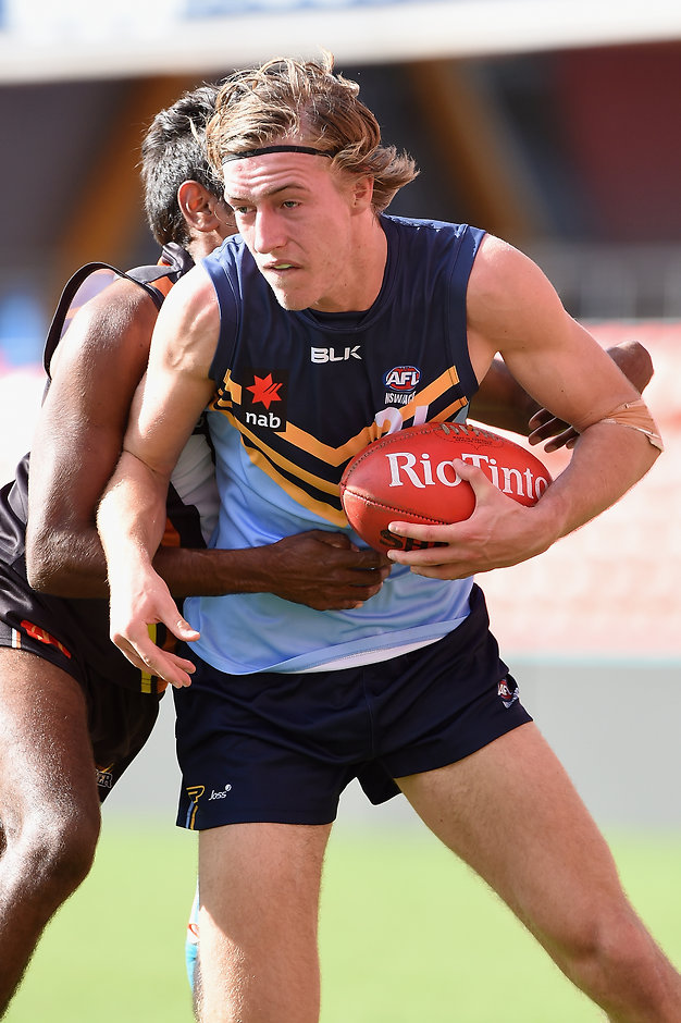 AFL 2016 U18 Championships - NSW/ACT v NT GOLD COAST, AUSTRALIA - MAY 22: Will Setterfield of NSW/ACT is tackled during the Under 18 Championship match between NSW/ACT and Northern Territory at Metricon Stadium on May 22, 2016 in Gold Coast, Australia. (Photo by Matt Roberts/AFL Media)
